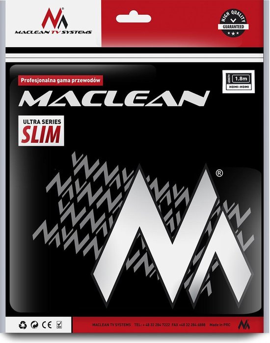 Maclean - HDMI kabel - audio- en videokabel HDMI-HDMI v1.4 kabellengte 1,8 m