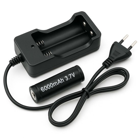 2x 6000mAh 18650 3,7V Li-Ion - 18 x 65 mm Cilindrisch - Oplaadbare CR18650 Batterijen met Netstroom Oplader - Universele Lithium-Ion Batterijen met 230V Lader