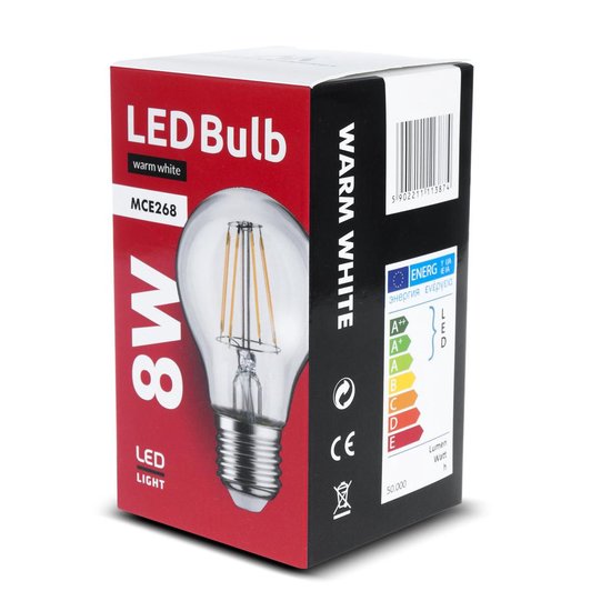 Maclean MCE268 - LED energiezuinige Lamp - LED-gloeilamp - E27, 8W 230V - 806lm - 3000K - Warm wit