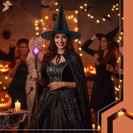 Ruhhy Zwarte heksenhoed klassiek Halloween kostuum accessoire met brede rand en spitse vorm