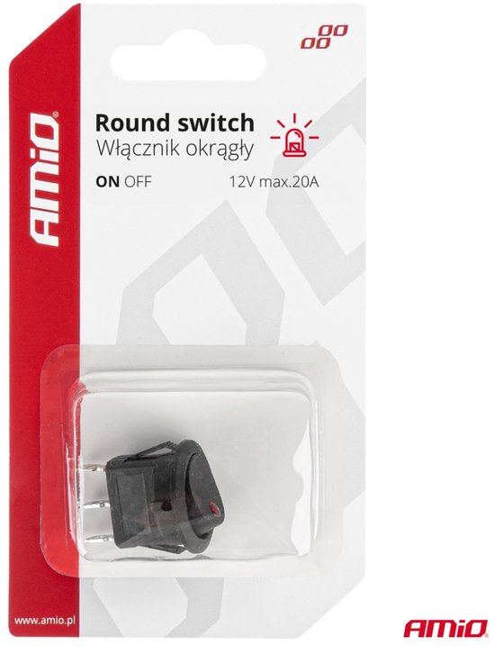 AMIO 03961 - Ronde Druk-/Tuimelschakelaar - 12V 20A - ON/OFF - Rood LED Verlichting