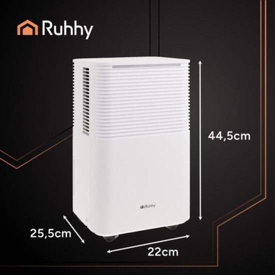 Ruhhy Dryzix 500 luchtontvochtiger 12L – stille WiFi ontvochtiger met display en automatische functies