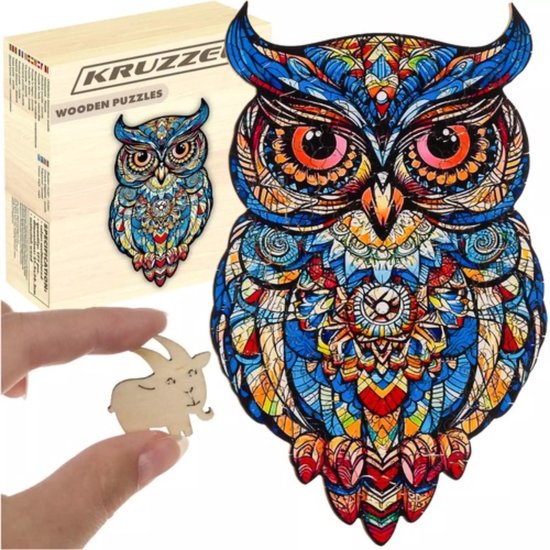 Kruzzel Houten Uilen Puzzel – 177 Stukken – Kleurrijke Decoratieve Puzzel