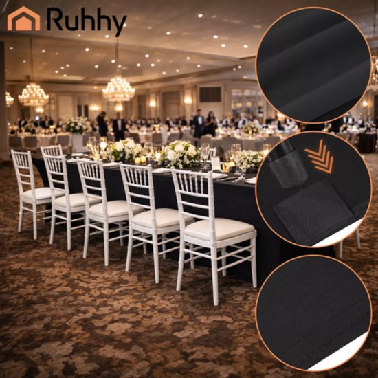Ruhhy Elastische tafelhoes zwart 180 x 75 x 75 cm voor catering evenementen en beurzen