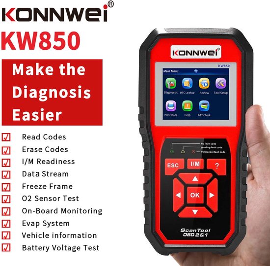 Konnwei KW850 Serie - Diagnostische Scanner - Multi-voertuig Compatibiliteit - OBD2 - Meertalige Interface