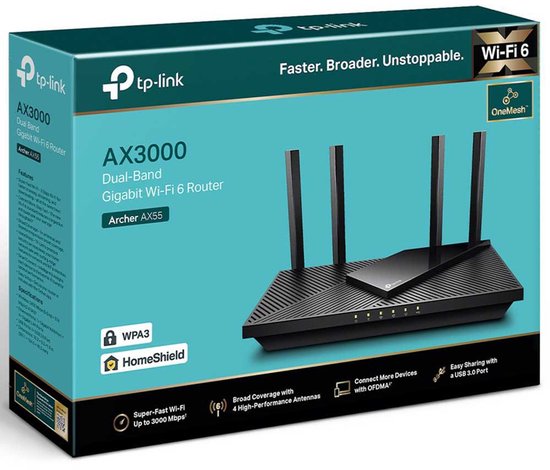 TP-Link Archer AX55 - Router - Dual-band - WiFi 6 - 3000 Mbps