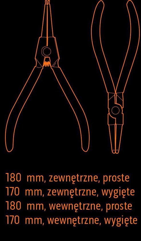 NEO borgveertangenset 4 delig, inleglade, voor borgveren 19-60mm