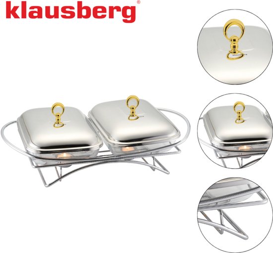 Klausberg 7922 - Dubbele voedselverwarmer - glas - 2 x 1,5 liter - rvs standaard