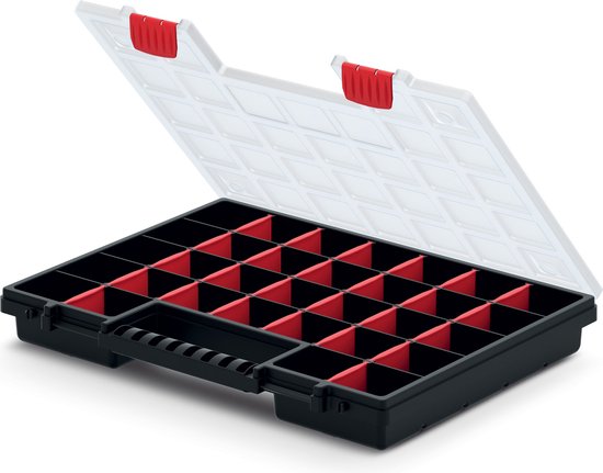 Kistenberg Sorteerbox/vakjes koffer - spijkers/schroeven/kleine spullen - 30 vaks - kunststof - zwart - 40 x 30 x 5 cm