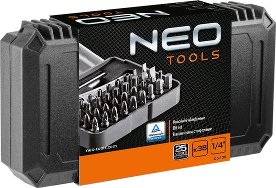 NEO TOOLS Ratelbitset  38-Delig Met Handige Mini Ratel 1/4'' S2 Staal