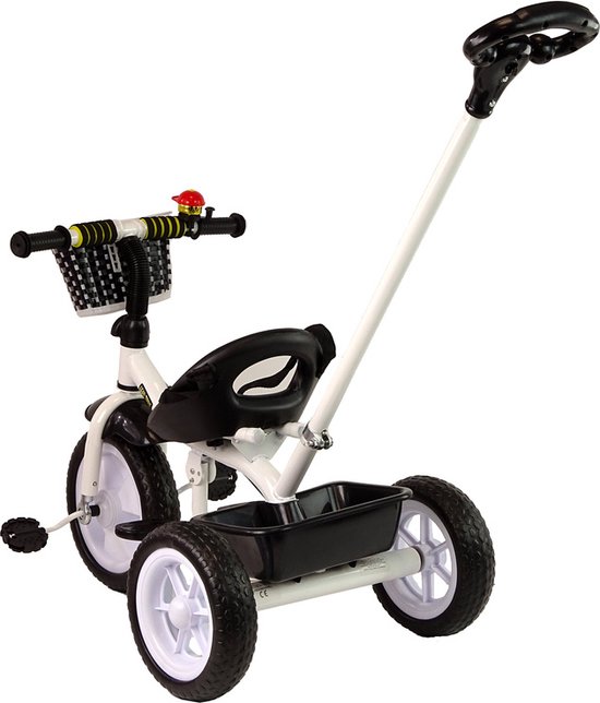 Driewieler - met duwstang en fietsmandje- 95x48x90cm - zwart