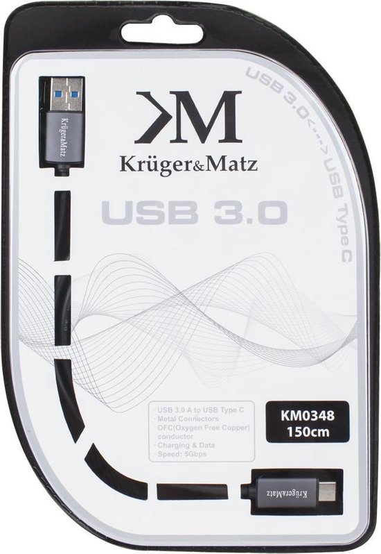 Krüger&Matz - USB-kabel - 100cm - USB 3.0 - USB-C
