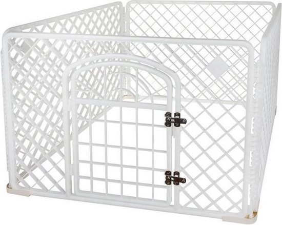 Hondenren - Puppyren - Box voor hond/puppy - Bench - Kooi - Ren - Wit - Transporteerbaar - Met poortje - 90X90X60CM + 3 gratis tennisballen voor honden