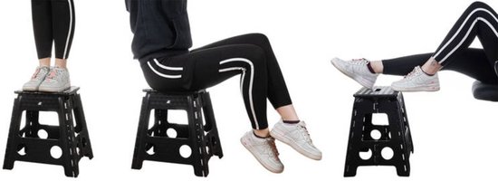 Malatec Inklapbaar krukje - zwart - 39 cm - opvouwbaar - huishoudkrukje - opstapje - max 100 kg
