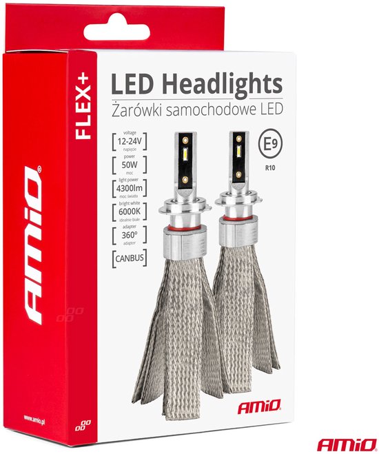 AMiO LED Koplampen FLEX+ Serie H1 canbus 6000K 12-24V Dimlichten Wit
