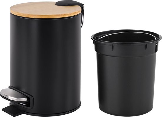 Teesa - Badkamer Prullenbak - 3L - RVS - Zwart