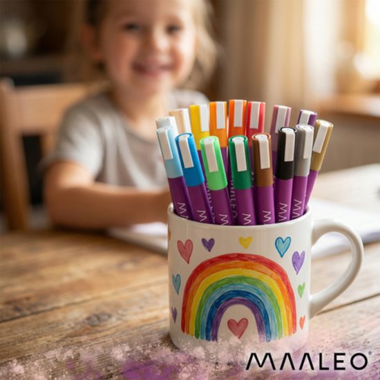 Maaleo Acrylmarkers Set 16 Kleuren – 8 ml, Sterke Dekking, Waterbestendig na Droging