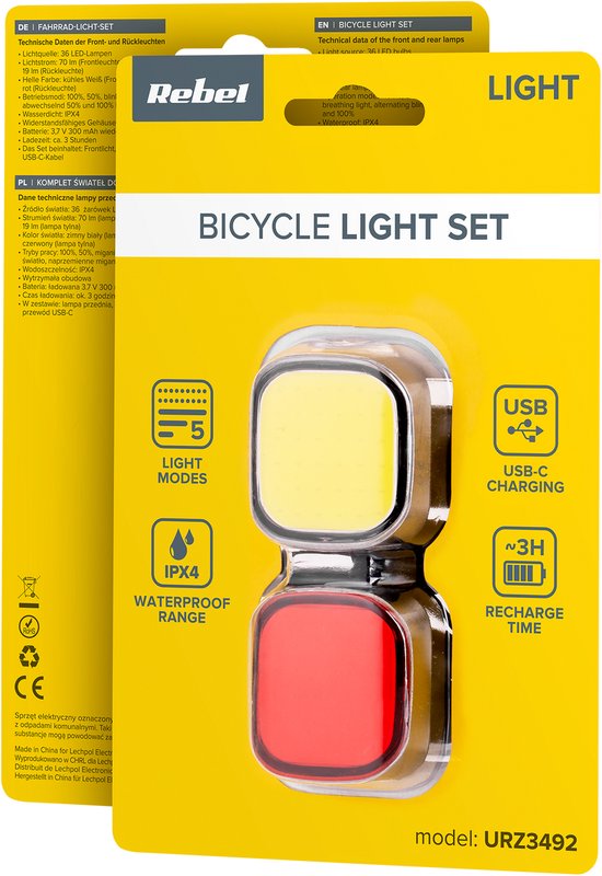 Rebel Serie - Fietsverlichtingsset - 70 Lumen - USB Oplaadbaar - Waterdicht