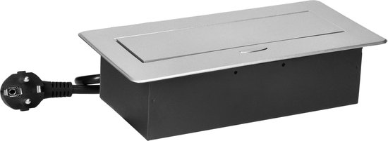 Stekkerdoos met 3 stopcontacten - Pop up stekkerblok met 1.5 meter kabel - Inbouw Verdeelstekker met RVS afwerking - Verdeeldoos 230 Volt - voor max. 3680 Watt - Penaarde - Zilver