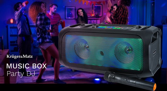 Krüger & Matz Draadloze Draagbare Bluetooth DJ Party Speaker - RGB Verlichting - Inclusief Draadloze Microfoon - Geluidseffecten - Koppelbaar - Boombox - 30W - Zwart
