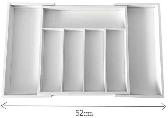 Kinghoff Bamboe Lade-organizer Wit - Uitschuifbaar (31-52 cm) - 7 Opbergvakken - Besteklade Opbergdoos - Natuurlijk Bamboe - Bestekla Organizer