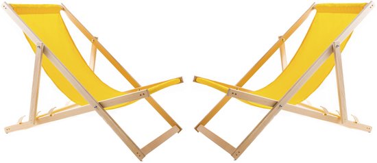 Set van 2 strandstoelen met houten tafel - Geel