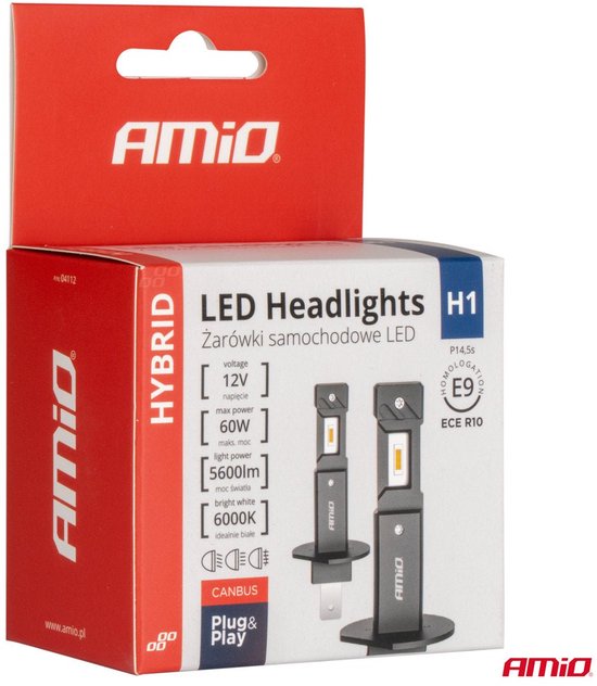 AMIO LED H1 Koplampen Hybrid Series 6000K Canbus 60W – Krachtige en Stijlvolle Autoverlichting