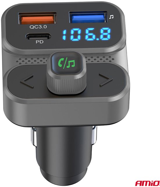 Car FM Transmitter – 2×USB-A en 1×USB-C – 12V/24V – Bluetooth – Handsfree Bellen en Snelladen