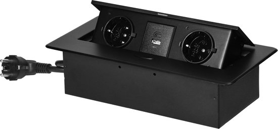 Orno Pop-up Stekkerdoos - 2 stopcontacten - USB A & C - Inbouw Stekkerblok met 1.5 meter kabel - Zwart