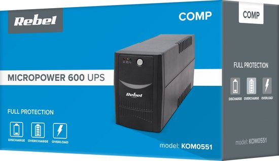 Rebel Micropower Serie - UPS Noodstroomvoeding - 600VA - Snel Omschakelend - Met Accu