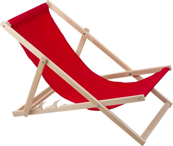 ligstoelen / strandstoel - 2 comfortabele houten ligstoelen - ideaal voor het strand, balkon en terras - rood