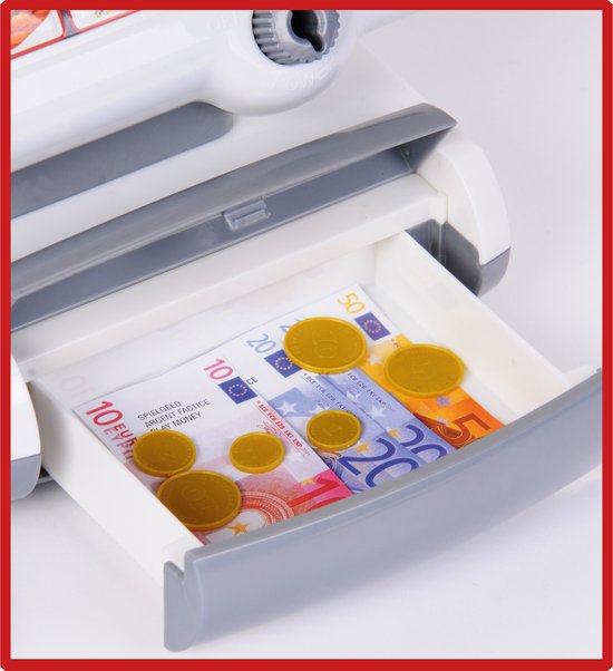 Klein Toys elektronische kassa - touchpad, scanner, weegschaal en rekenmachinefunctie - 31x15,5x23 cm - incl. speelgeld, uitschuifbare geldla, licht- en geluidseffecten - grijs