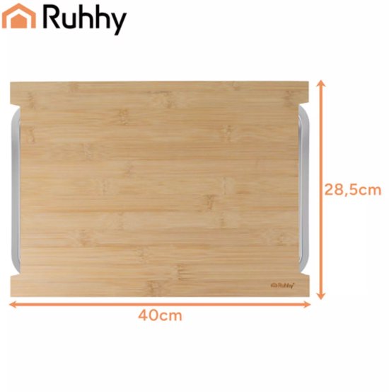 Trizand Ruhhy Bamboe snijplank met 2 uittrekbare RVS bakjes 40 x 28,5 cm voor overzichtelijk koken