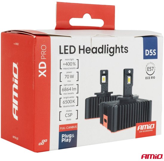 AMiO XD PRO D5S LED Koplampen Full Canbus 6500K Wit Licht - 6864LM 70W D5S Xenon Vervanging Plug and Play Krachtige Upgrade
