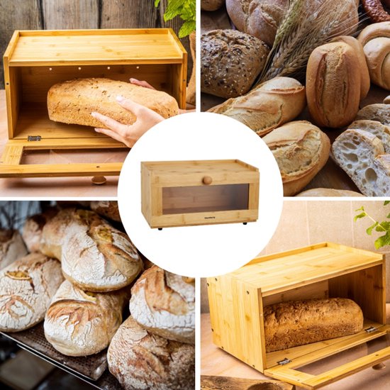 KLAUSBERG Bamboe Brooddoos Met Acryl Front - 35,5x24x18 cm - Natuurlijke Broodopslag - KB-7923 - Broodtrommel - Brood vershouddoos