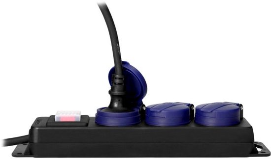 Orno Vrijstaande Stekkerdoos voor buiten - Aan/uit knop - 3 stopcontacten - Kabellengte 5 meter - IP 44 - Zwart/blauw