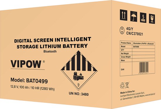 Vipow - LiFePO4 Accu - 100Ah - Bluetooth - LCD