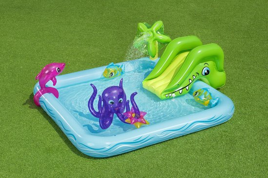 Bestway Kinderzwembad met Glijbaan - Incl. Opblaas Waterspeelgoed - 239 x 206 x 86 CM - 308 L - Waterdieren