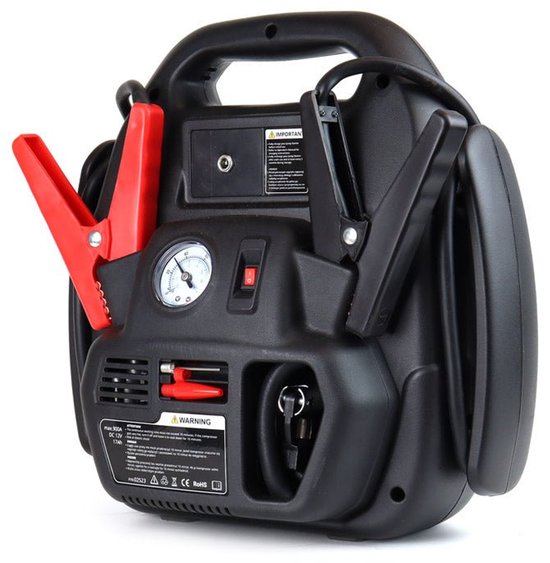 AMiO Jump Starter 12V 17Ah 900A 4in1 – Multifunctioneel Auto Accu Starter, Powerbank en Compressor JS01 Noodsituatie
