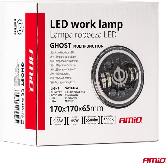 AMiO GHOST Spirit LED Werklamp 60W Rond - Multifunctionele Verstraler 12V 24V 9-36V