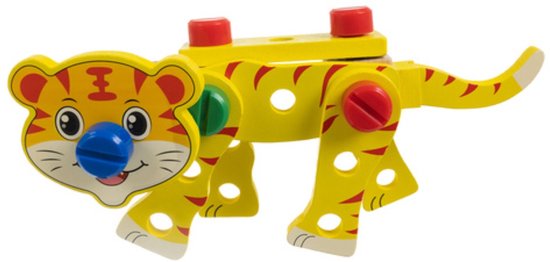 Kruzzel Houten gereedschapskist voor kinderen – bouwset met gereedschap, schroeven en dierenfiguren