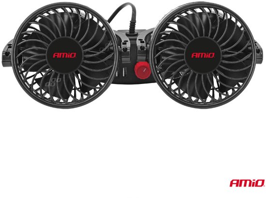 AMiO Dubbele Autoventilator voor Hoofdsteun met USBoplader Zwart (5x10 cm) 12V
