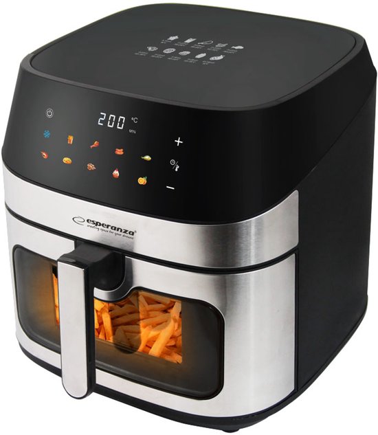 Esperanza Airfryer 8L – Heteluchtfriteuse zonder olie – 10 programma’s – Kijkvenster – Digitale bediening – Zwart