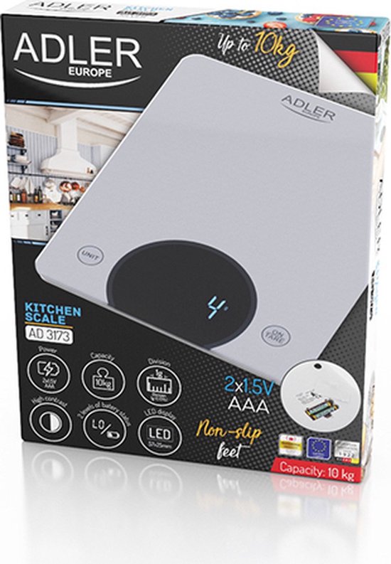 Adler AD 3173S - keukenweegschaal - Grijs - 10 kg