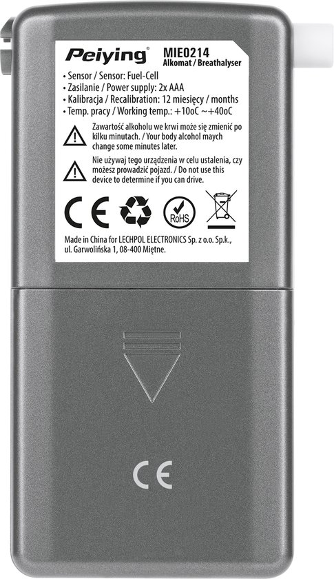 Peiying KT-571 - Alkometer - Elektrochemische Sensor - LCD Display - Gratis Kalibratie
