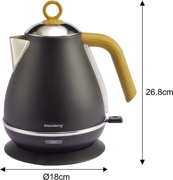 Klausberg 7706 - Retro Waterkoker - 1,7L - RVS - Zwart