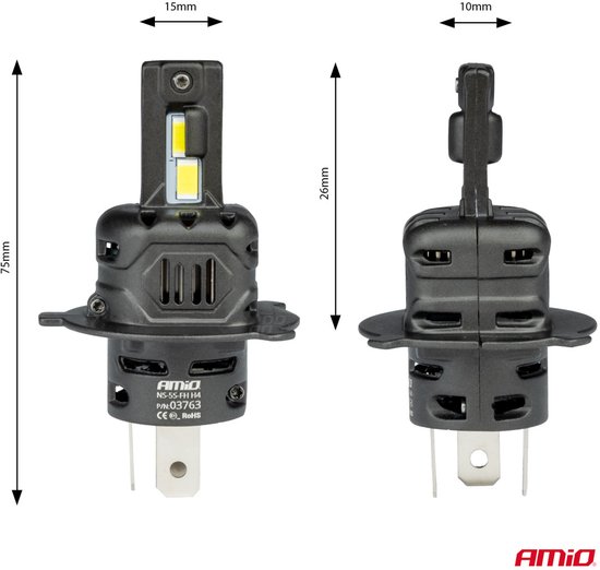 AMiO LED Koplampen X4-serie AVIATOR H4/H19 6500K max 44W Dimlichten Wit