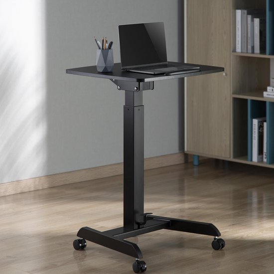 Maclean - Laptoptafel - Zit-sta bureau - laptoptandaard - In hoogte verstelbaar laptop bureau met wieltjes - verstelbaar tot max. 113cm 30 graden Kantelbaar Zwart
