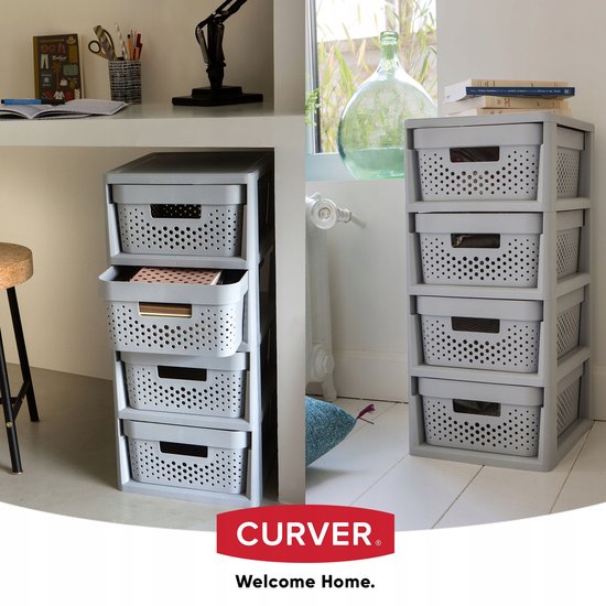 Curver Infinity Dots Ladesysteem - 4 lades van 11L - met wieltjes - 36x30×66 cm - Grijs