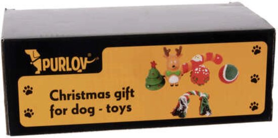 Purlov Kerstgeschenkset voor Honden - 6 Feestelijke Speeltjes - Veilig en Duurzaam